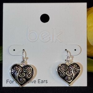 Belk Silver and Black Heart Dangling Earrings 1 inch